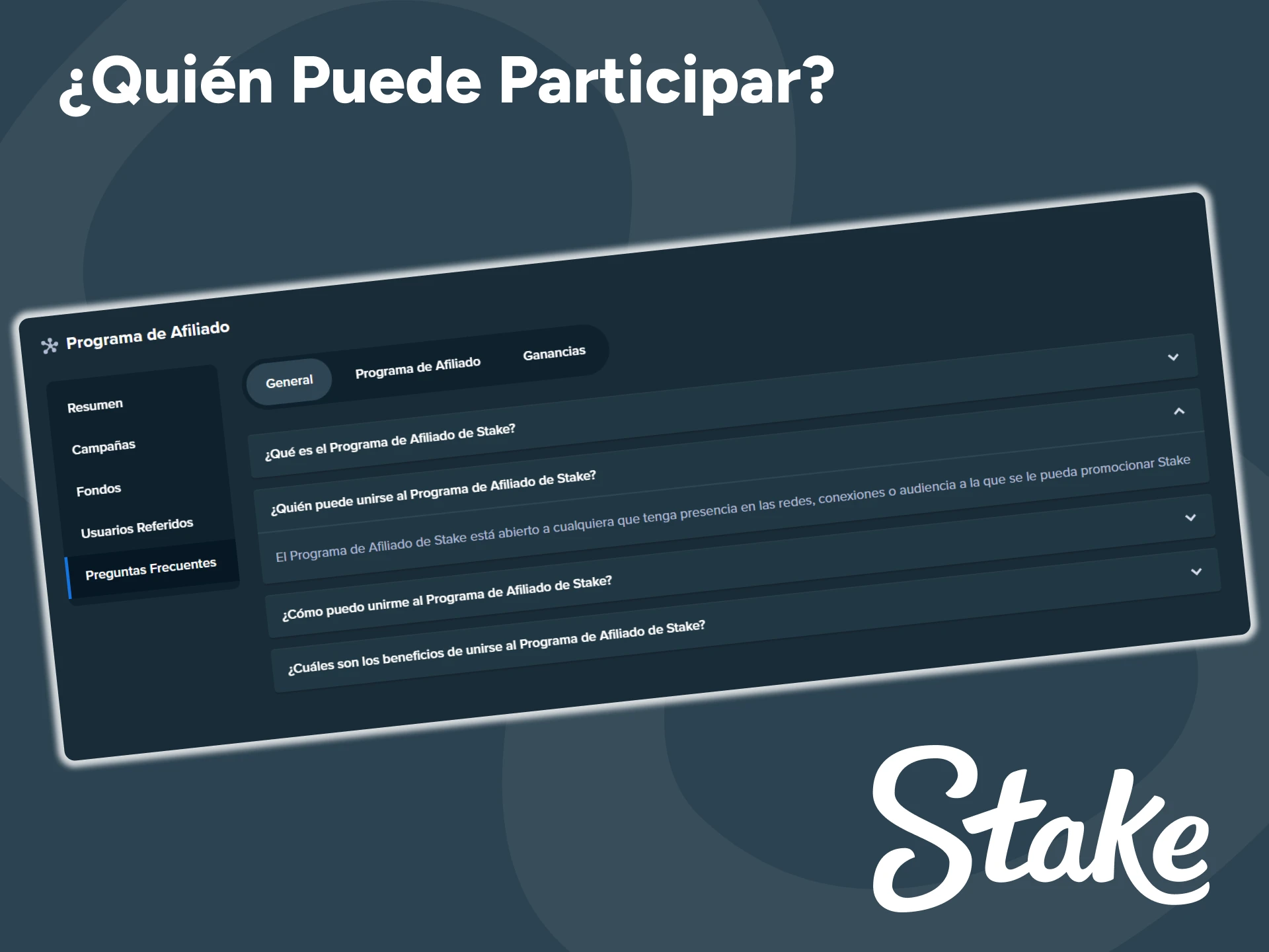 Stake tiene una serie de requisitos para los miembros del programa de afiliados.