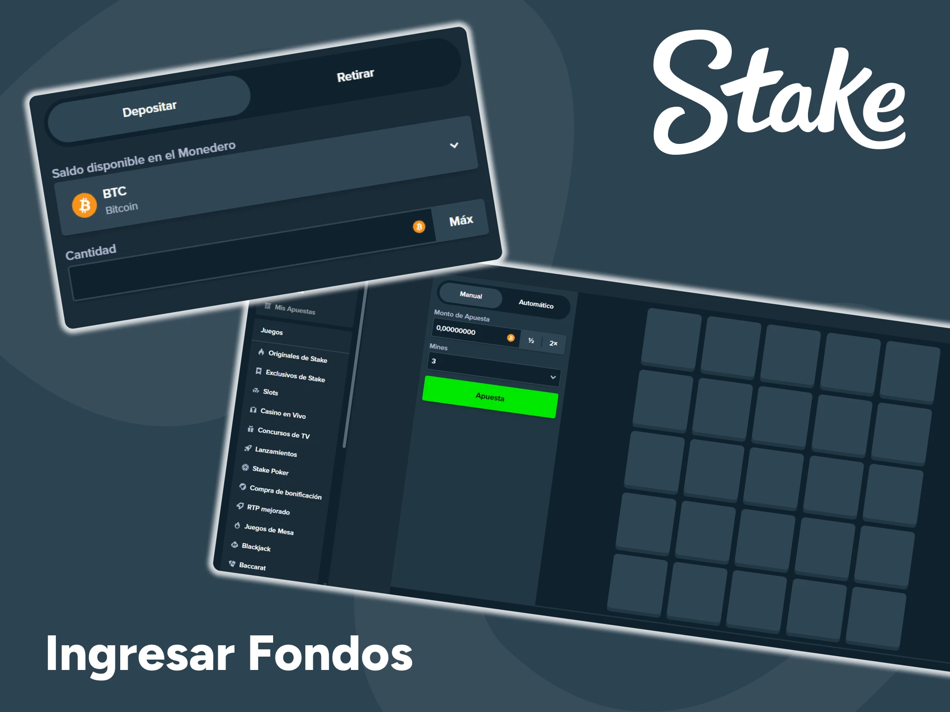 Deposita en tu cuenta Stake para empezar a jugar a Mines.