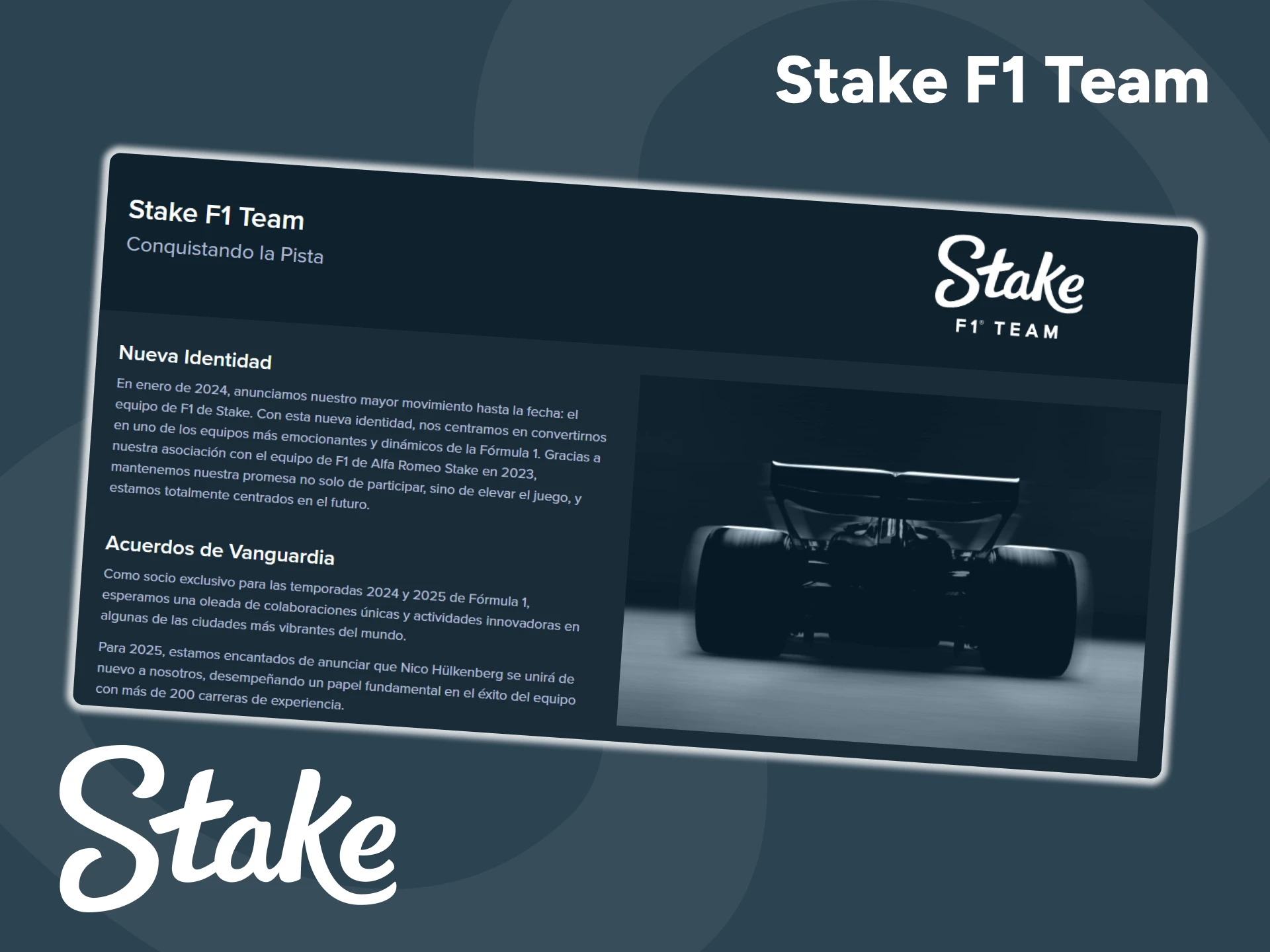 Familiarícese con los detalles de la colaboración con Stake F1 Team.